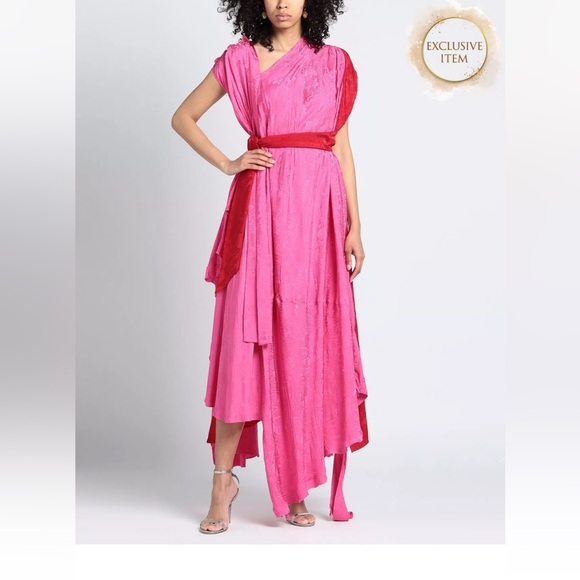 BALENCIAGA Asymmetric draped paneled satin-jacquard maxi dress - Picture 2 of 11